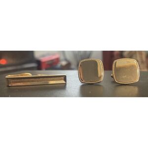 Shields Tie Bar Clip Cufflinks Set Gold Tone Vintage